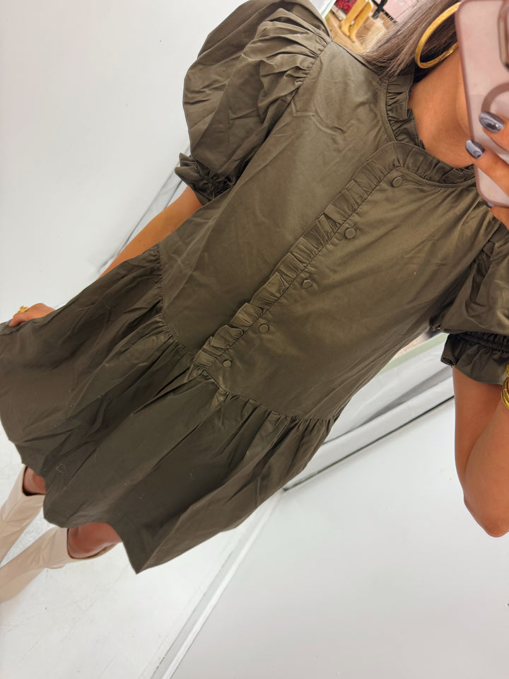 Olive Poplin Babydoll Dress