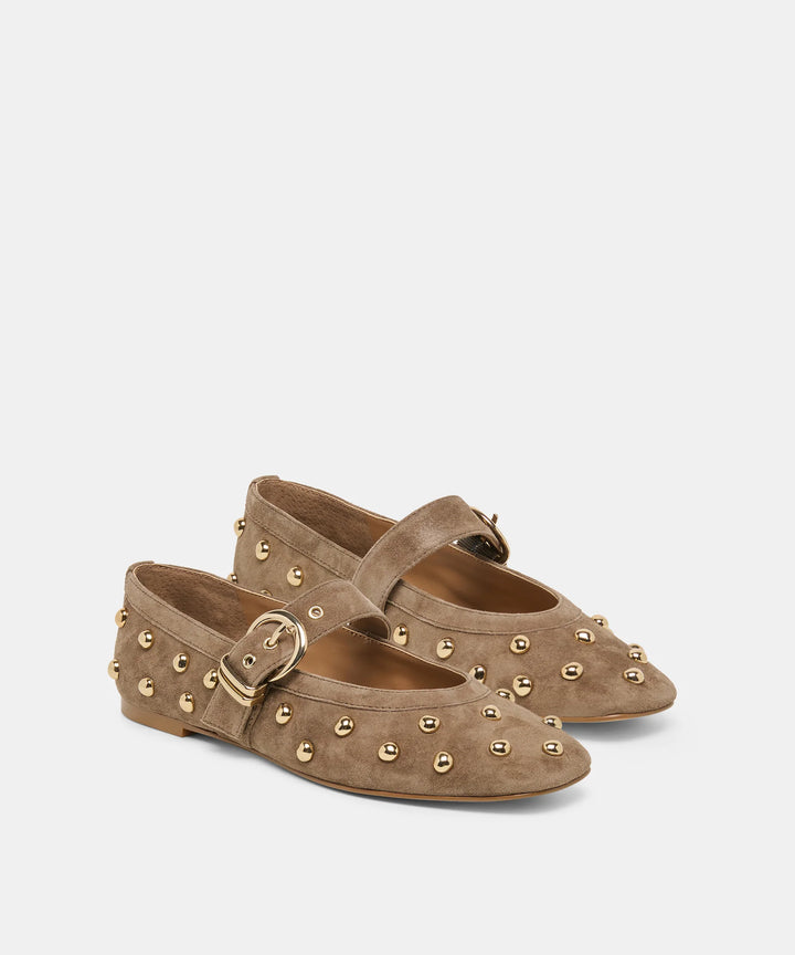 Mikel Stud Ballet Flats Olive Suede