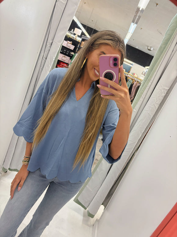 Blue Skies Scallop Top