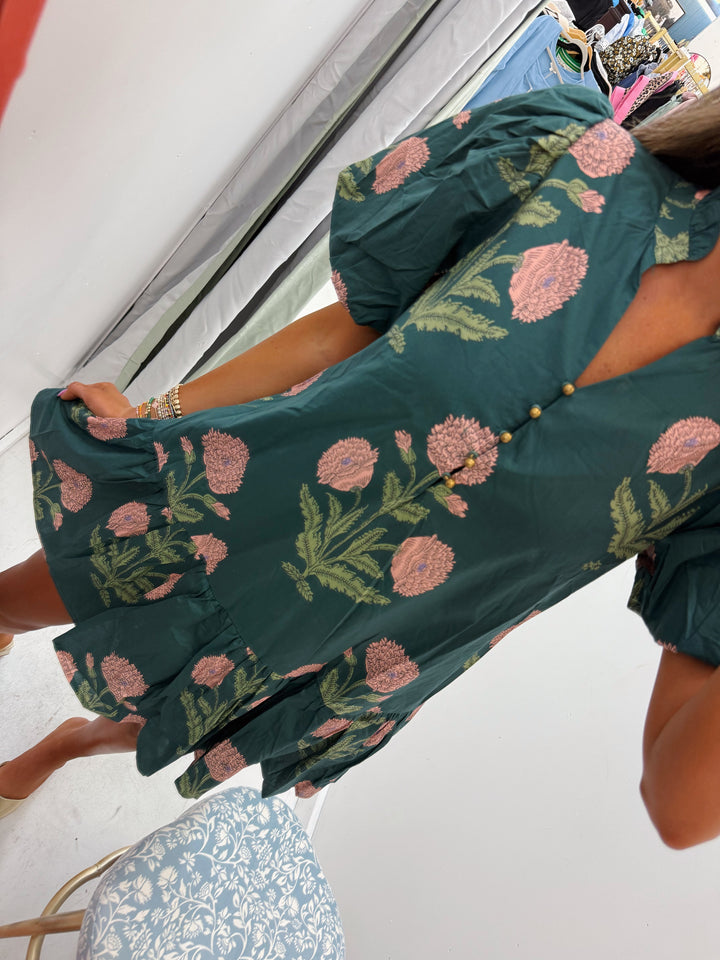 Hunter Green Floral Dress