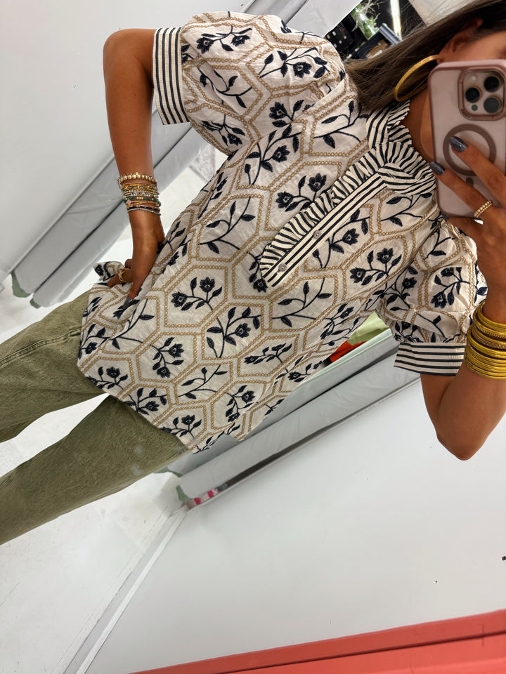 Navy and Cream Blouse