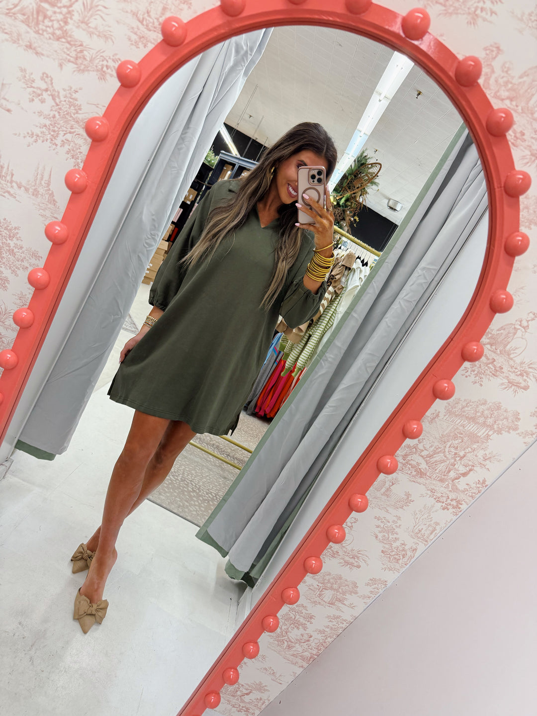 Green dress with leather sides