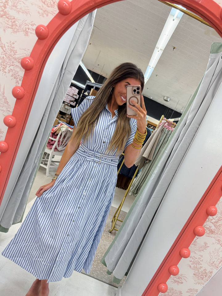 All the While Striped Belted Maxi