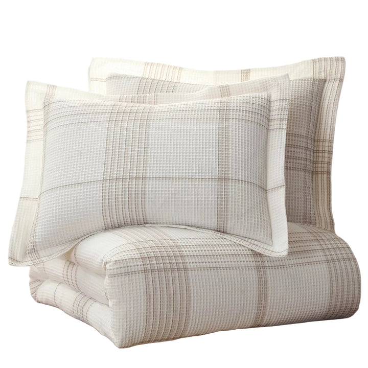 Windowpane Plaid Taupe Comforter Set
