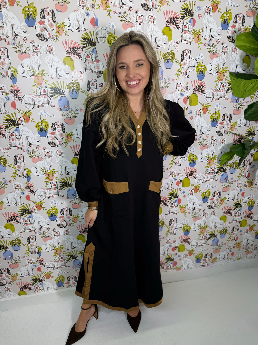 The Camille Black &amp; Camel Maxi Dress