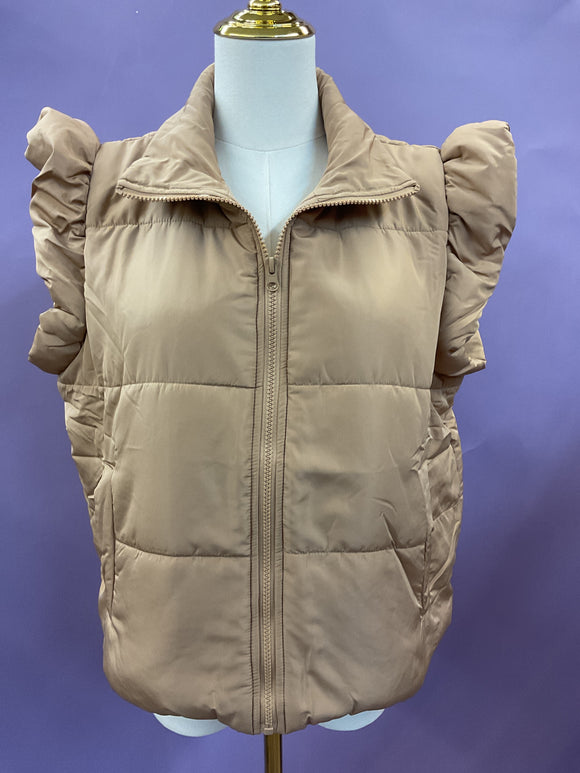 Tan Ruffled Quilted Vest