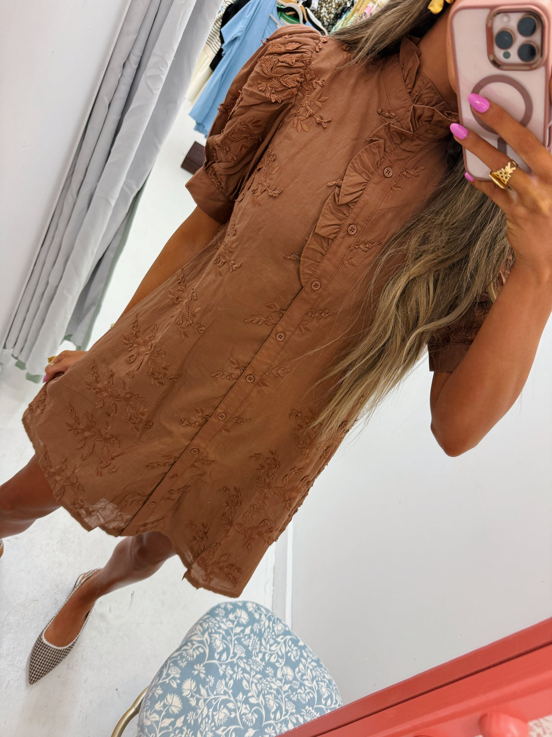 Mocha Embroidered Dress