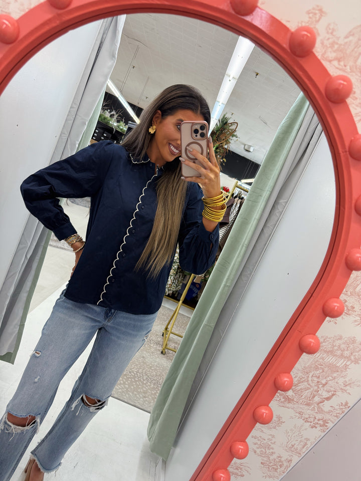 Navy collared blouse