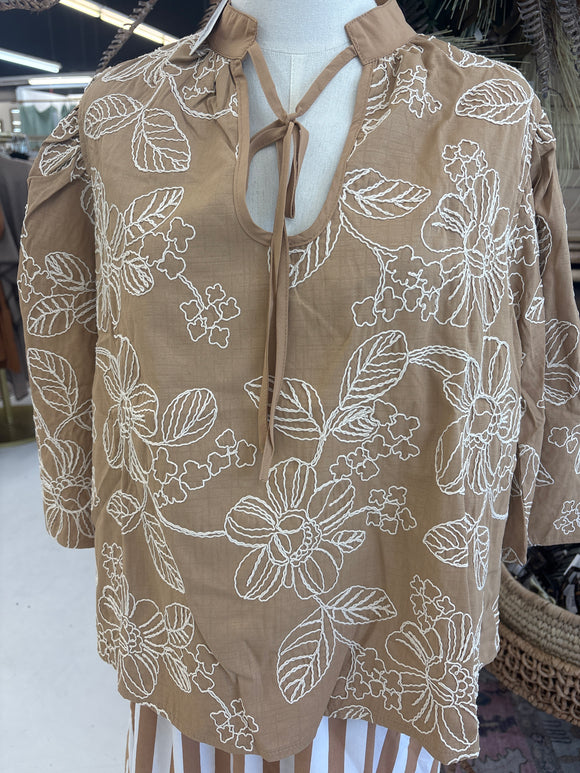 Latte Flower Blouse