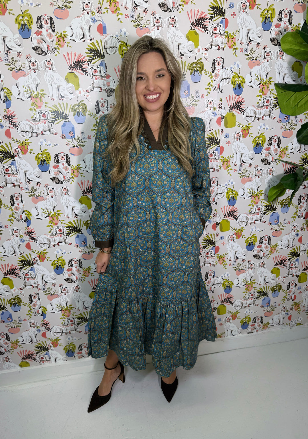 The Eleanor Teal Printed Maxi Dress