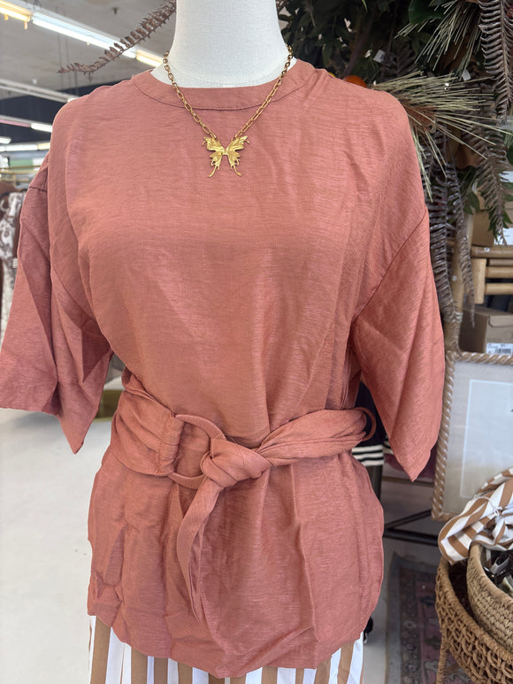 Blush tie blouse