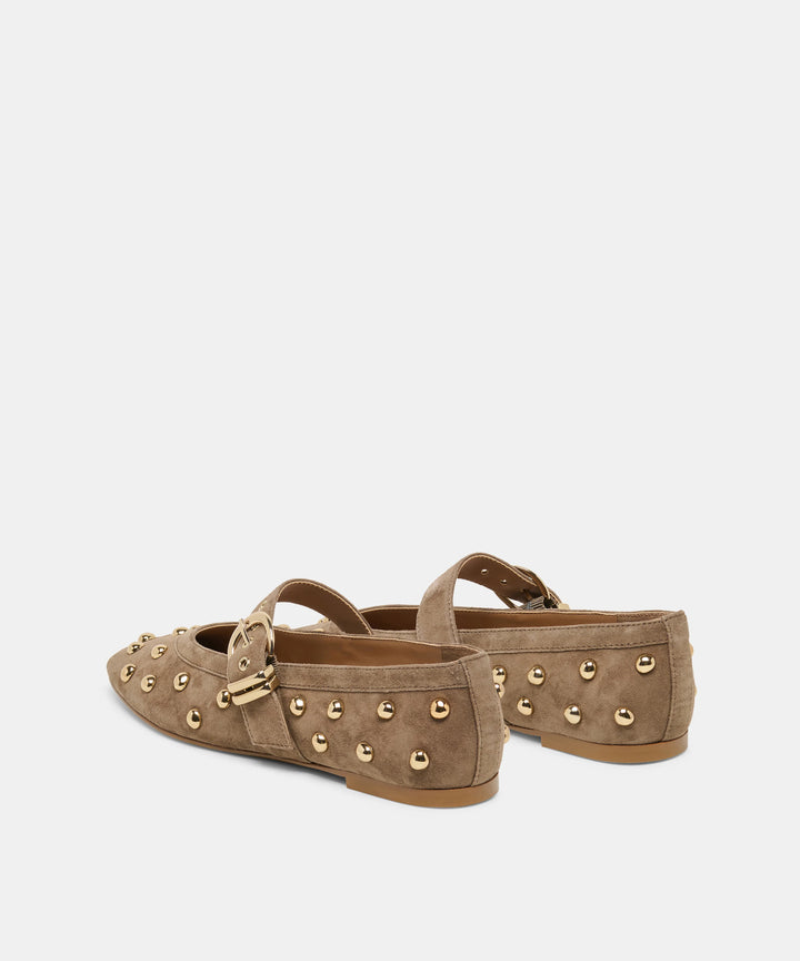 Mikel Stud Ballet Flats Olive Suede