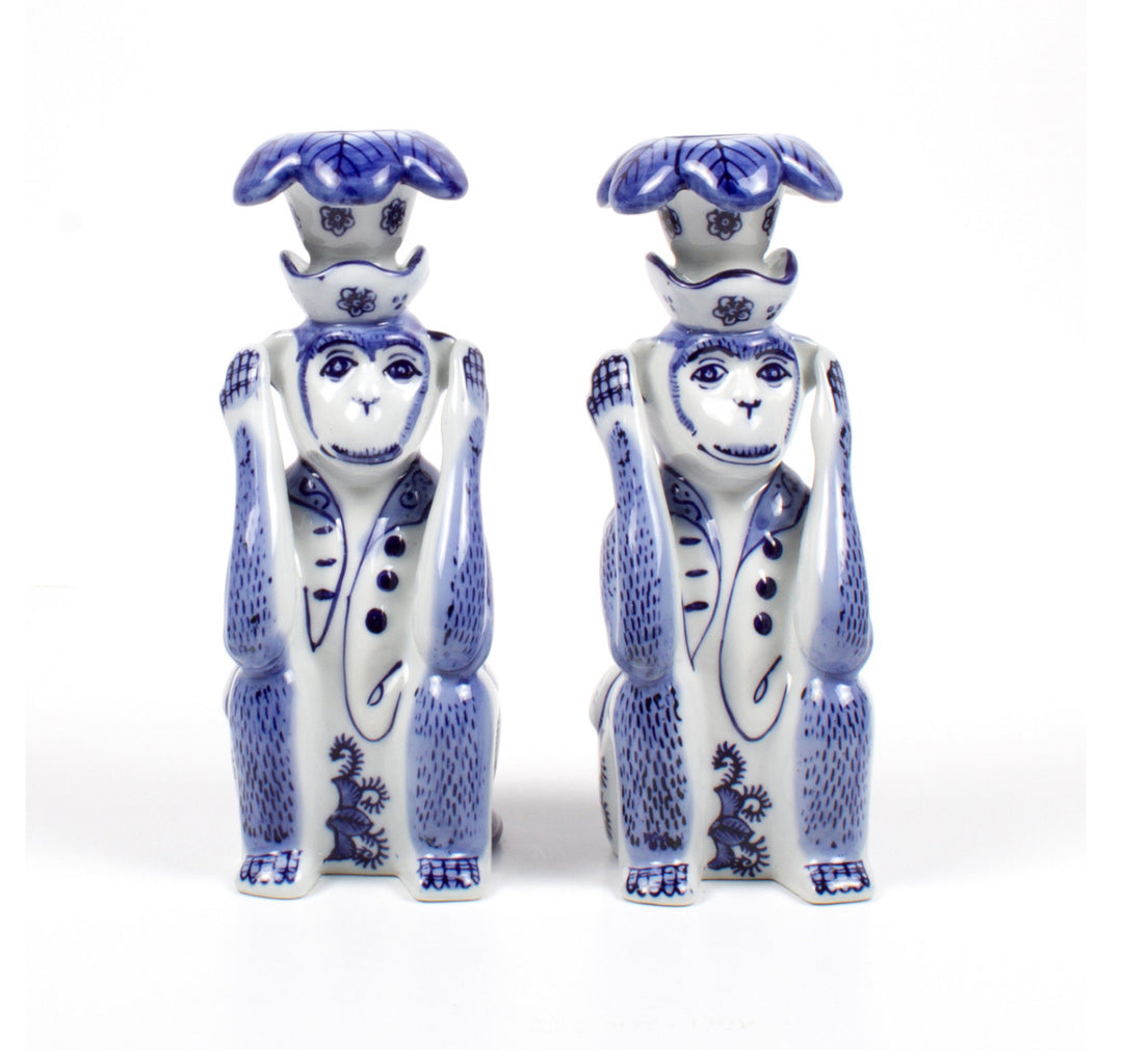Chinoiserie Monkey Candle Sticks Set