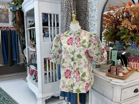 Vintage Floral Puff Sleeve Top