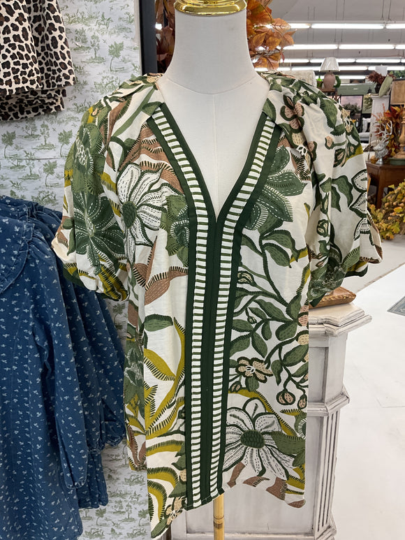 Olive Floral Top