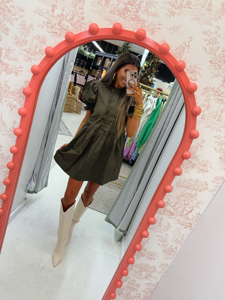 Olive Poplin Babydoll Dress