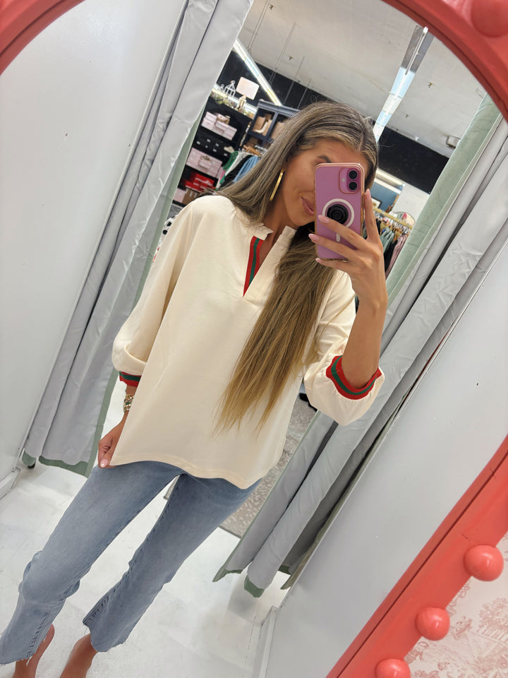 Ivory Stripe Accent Top