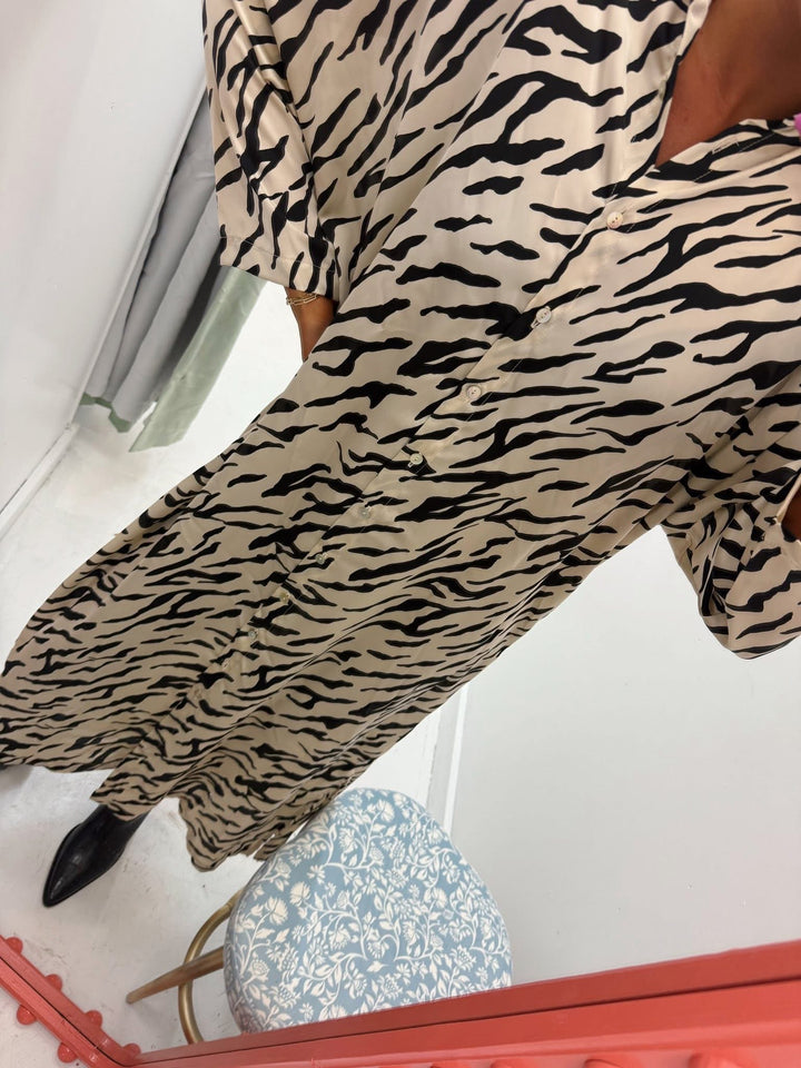 Zebra Cream Maxi Dress