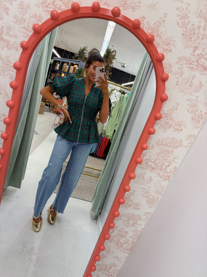 Hunter Green Zip Blouse