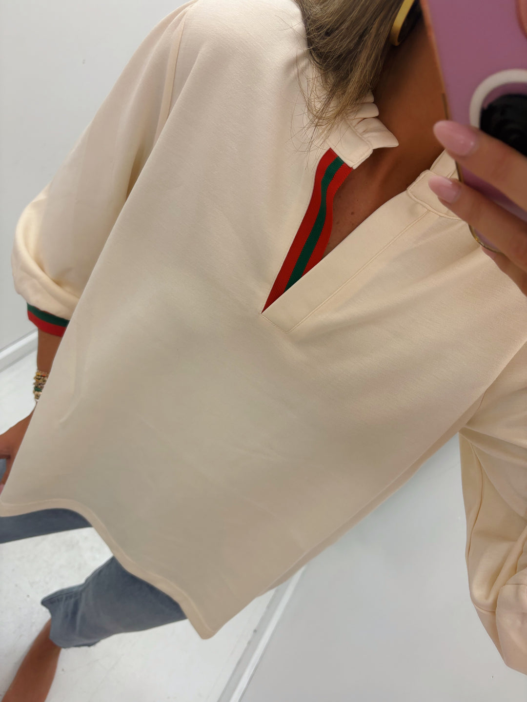 Ivory Stripe Accent Top