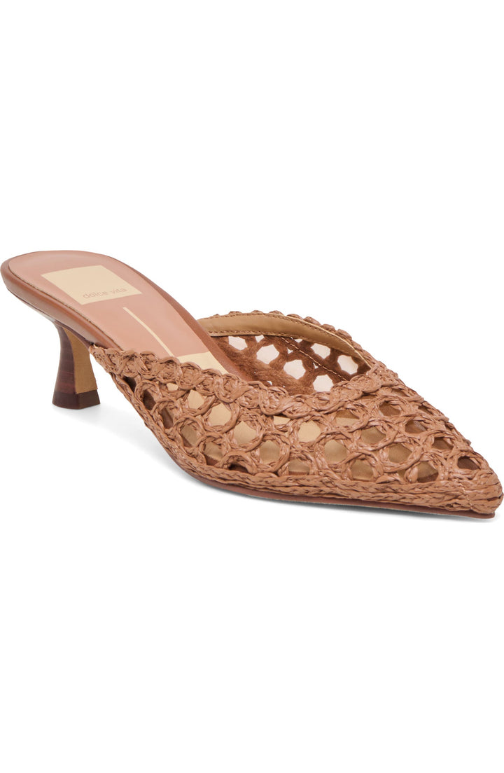 The Cleo Loop Raffia Kitten Heel Mules