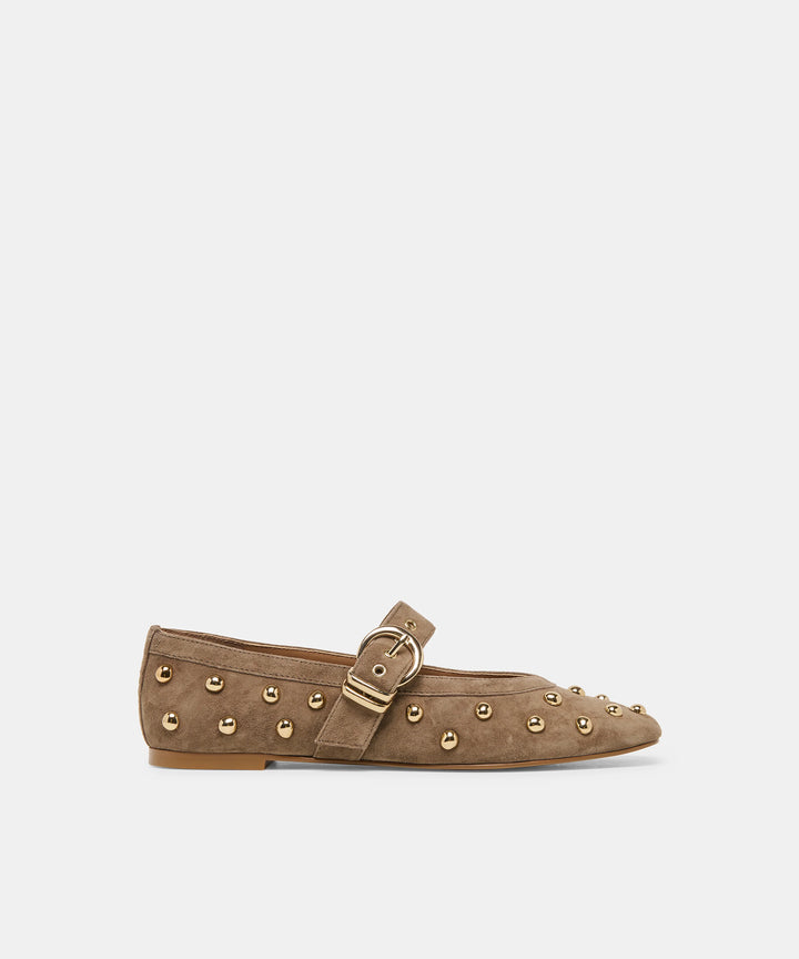 Mikel Stud Ballet Flats Olive Suede