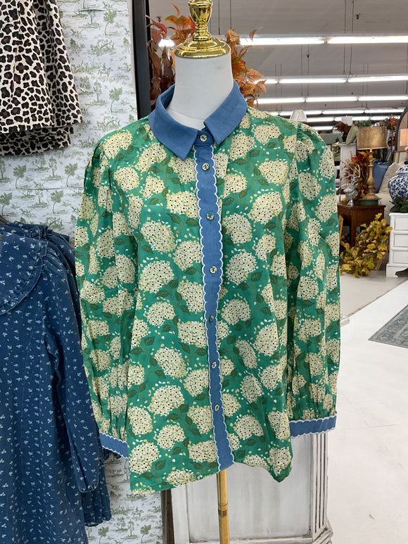 Green floral blouse