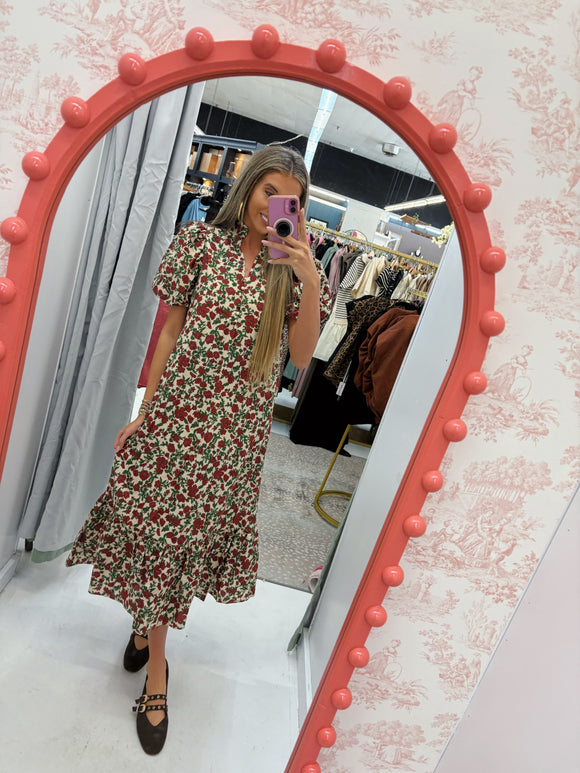 Red and green floral maxi