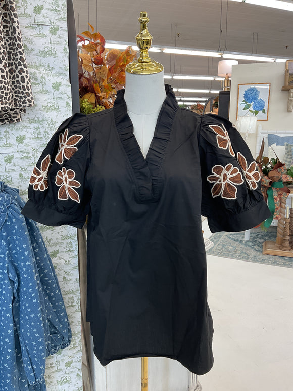 Black Blossom V-Neck