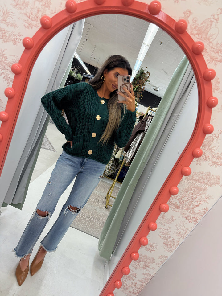 Green and gold sweater blouse