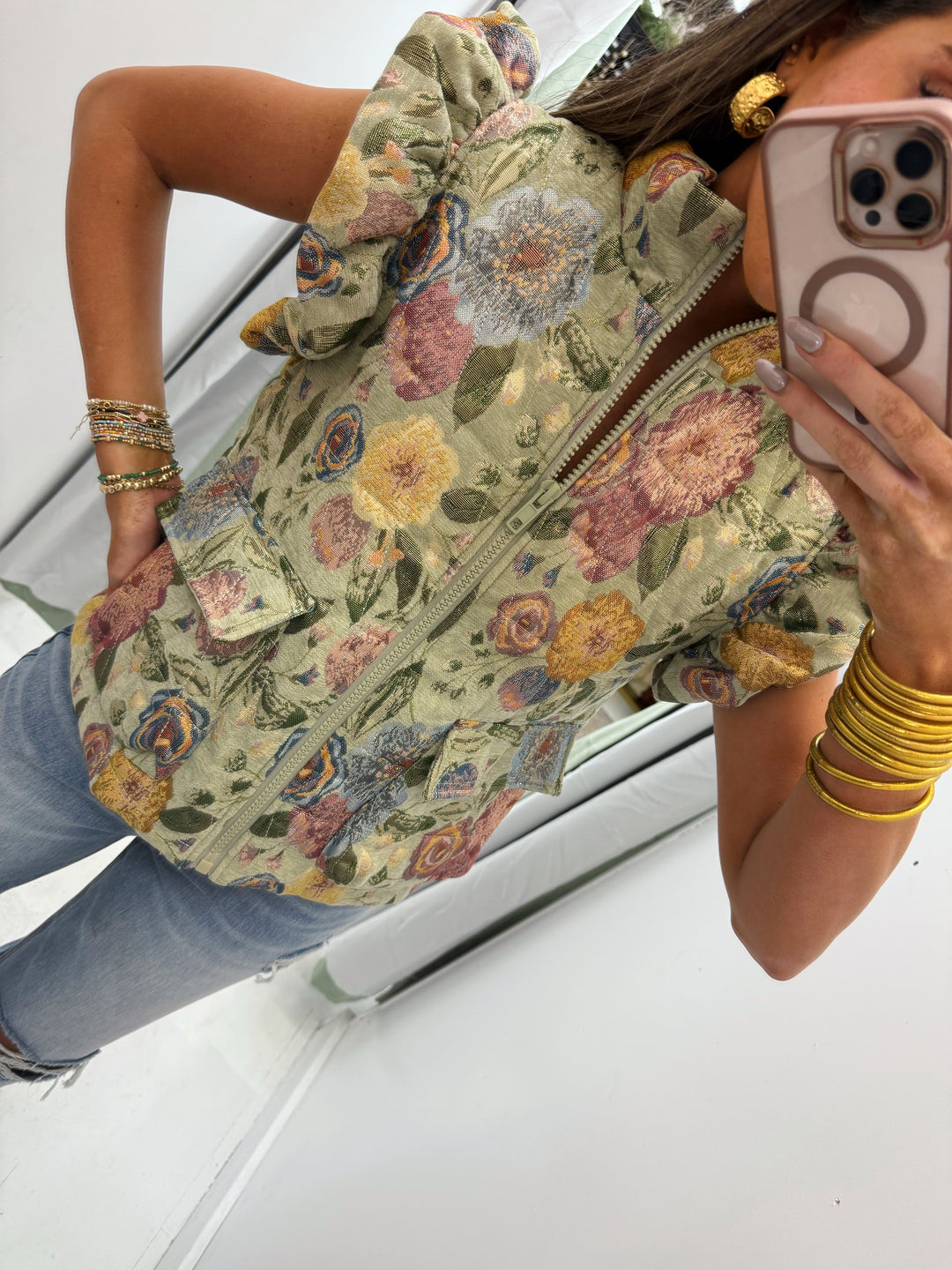 Green floral vest