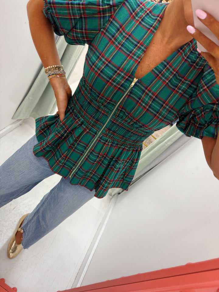 Hunter Green Zip Blouse