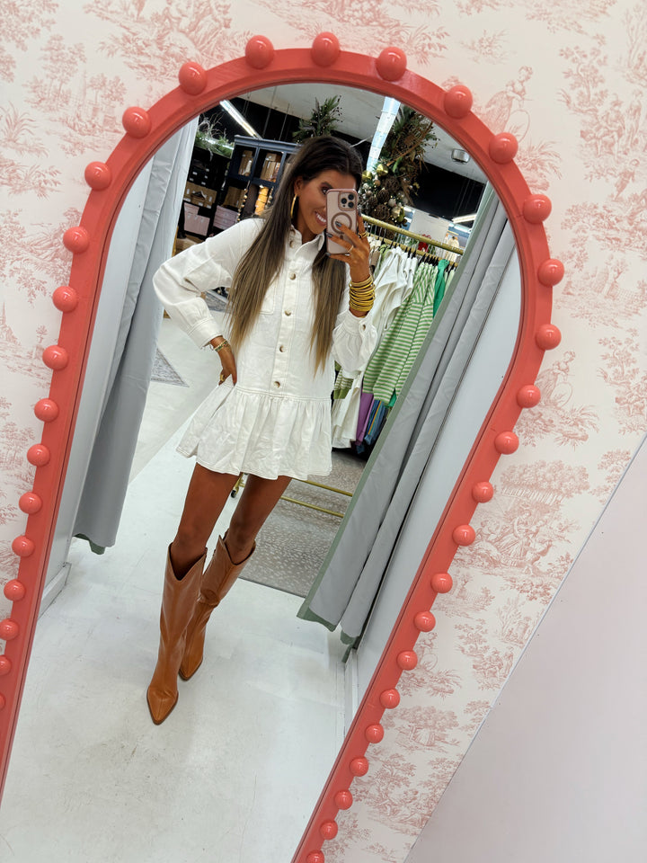 White denim long sleeve dress