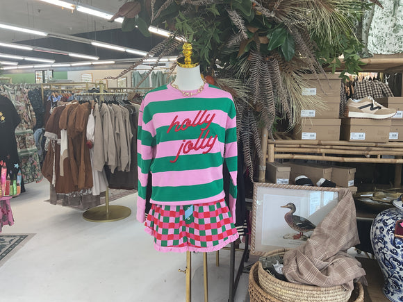 “HOLLY JOLLY” Striped Classic Sweatshirt