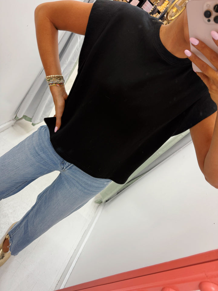 Black pop shoulder top