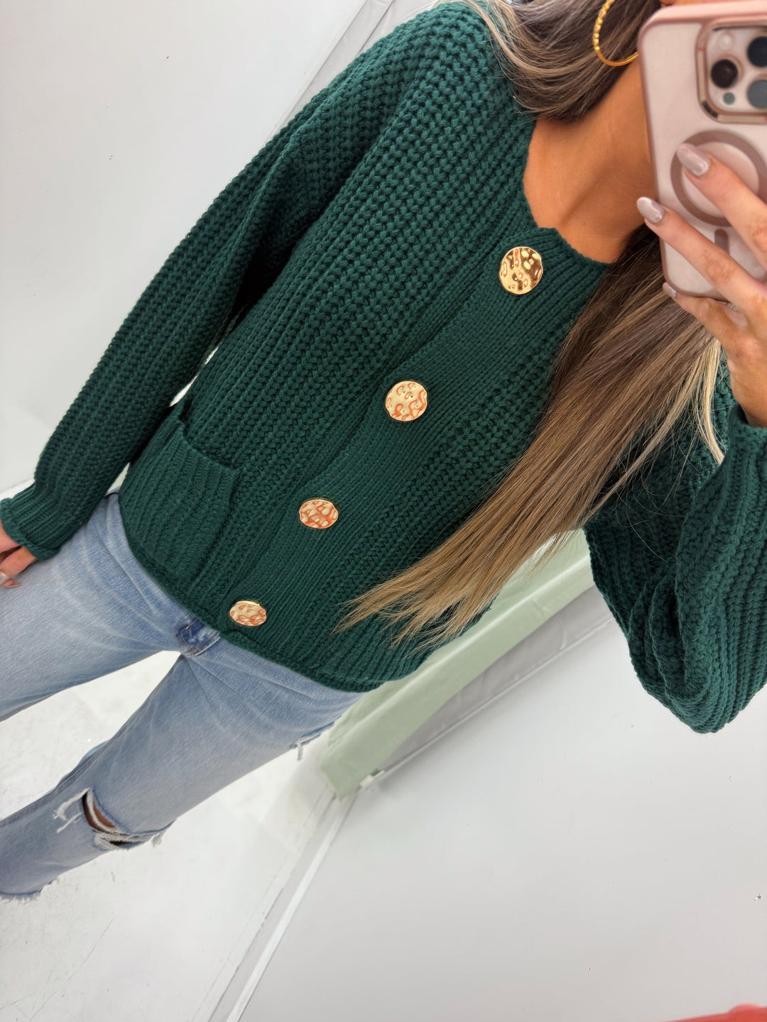 Green and gold sweater blouse