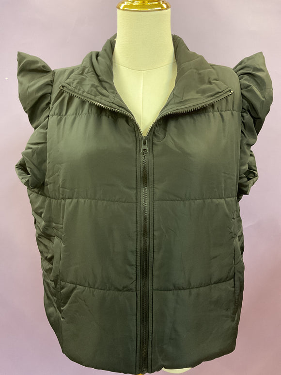 Black Ruffled Quilted Vest