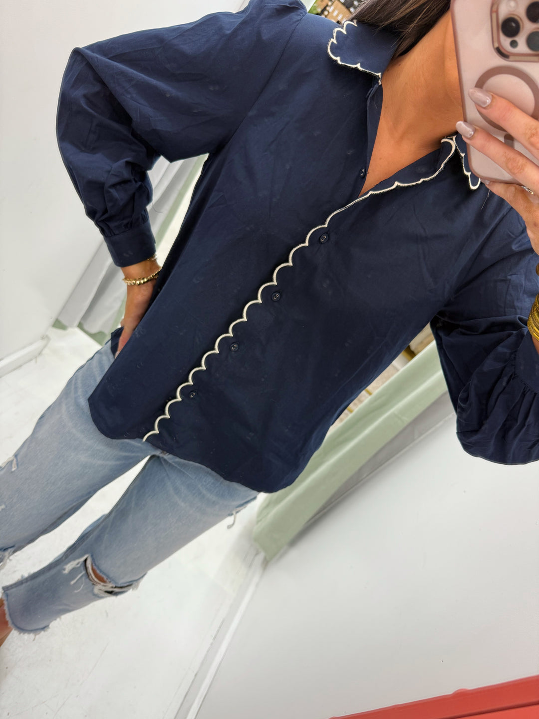 Navy collared blouse