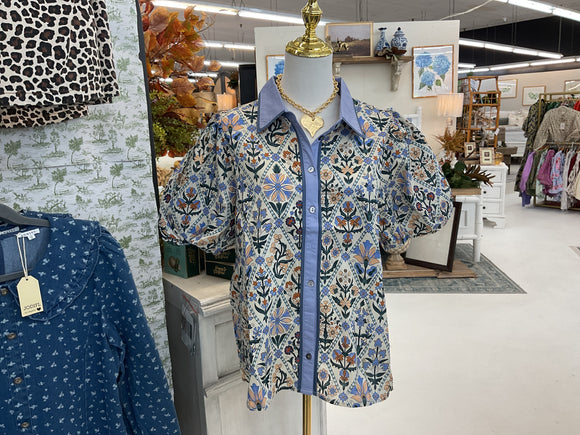 Blue Button Up Top