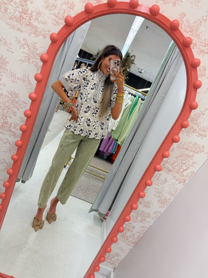 Navy and Cream Blouse