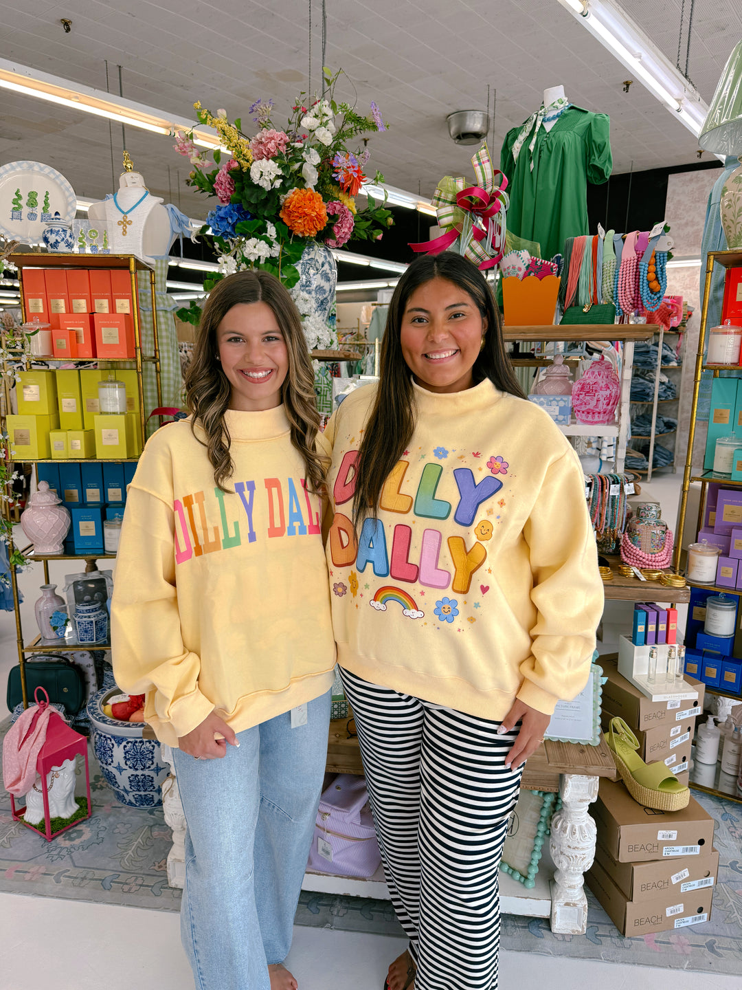 ‘Dilly Dally’ Rainbow Print Reversible Mock Neck