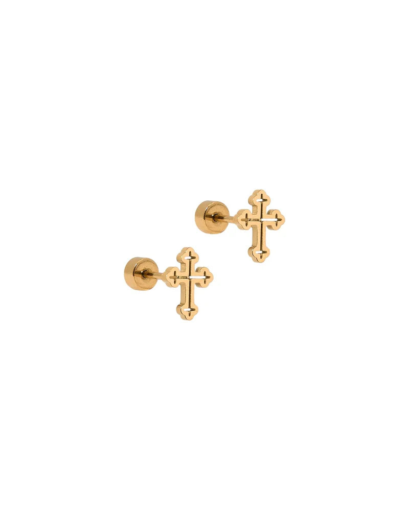 Screwback Stud Earrings - Latin Cross Gold