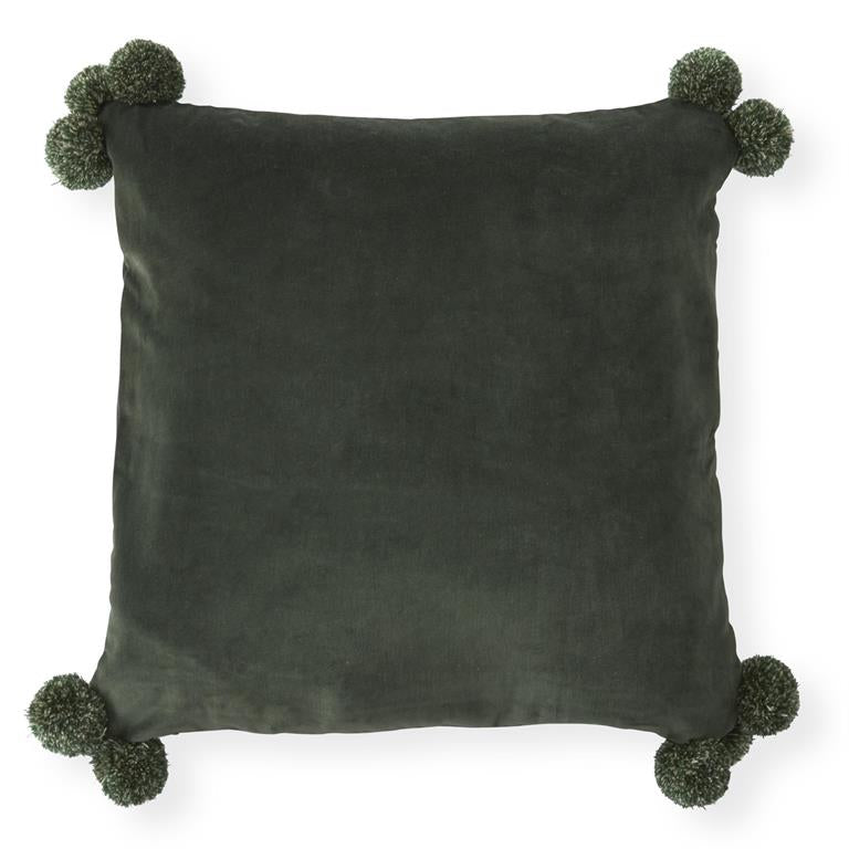 20 Inch Green Velvet Cluster Pom Pom Pillow