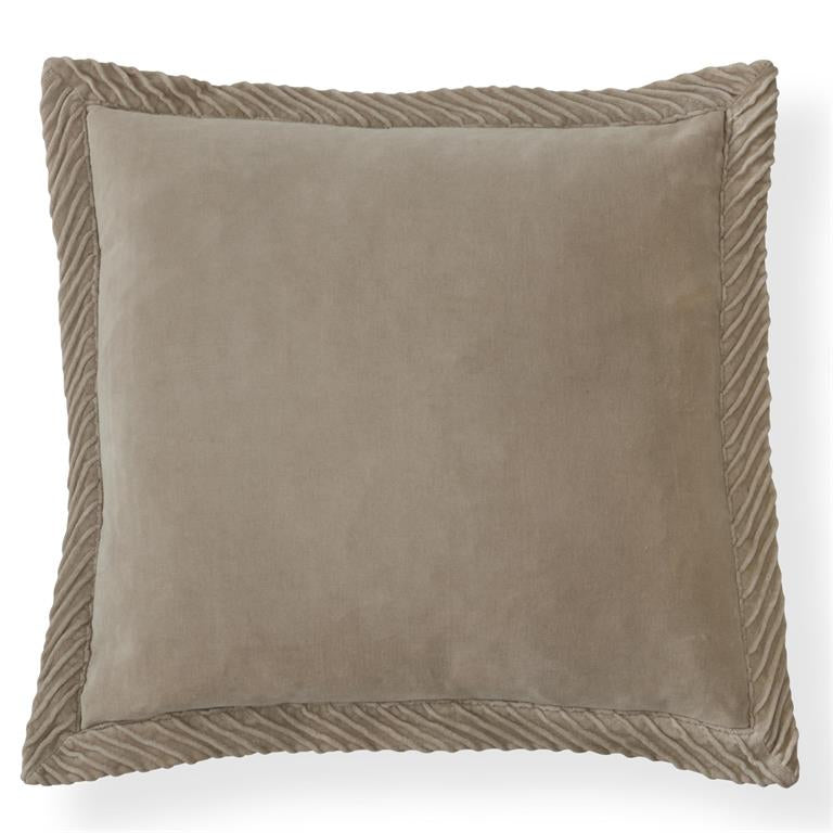 20 Inch Cotton Velvet Beige Pillow w/Tucked Flange