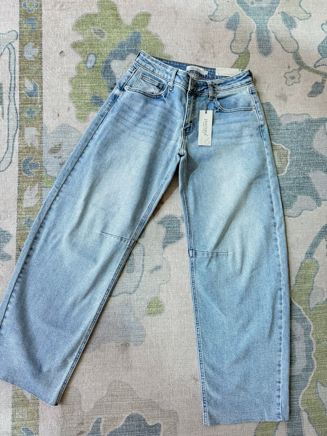 Light Denim Mid Rise Barrel Jean | JUST USA